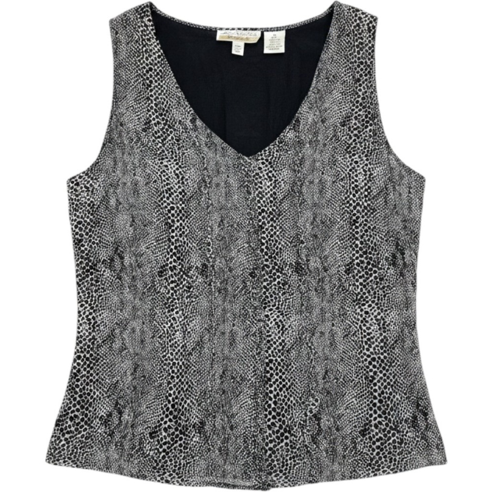 New York City Design Co Womens Silk Snakeskin‎ Ruffle V-Neck Blouse Tank Grey M